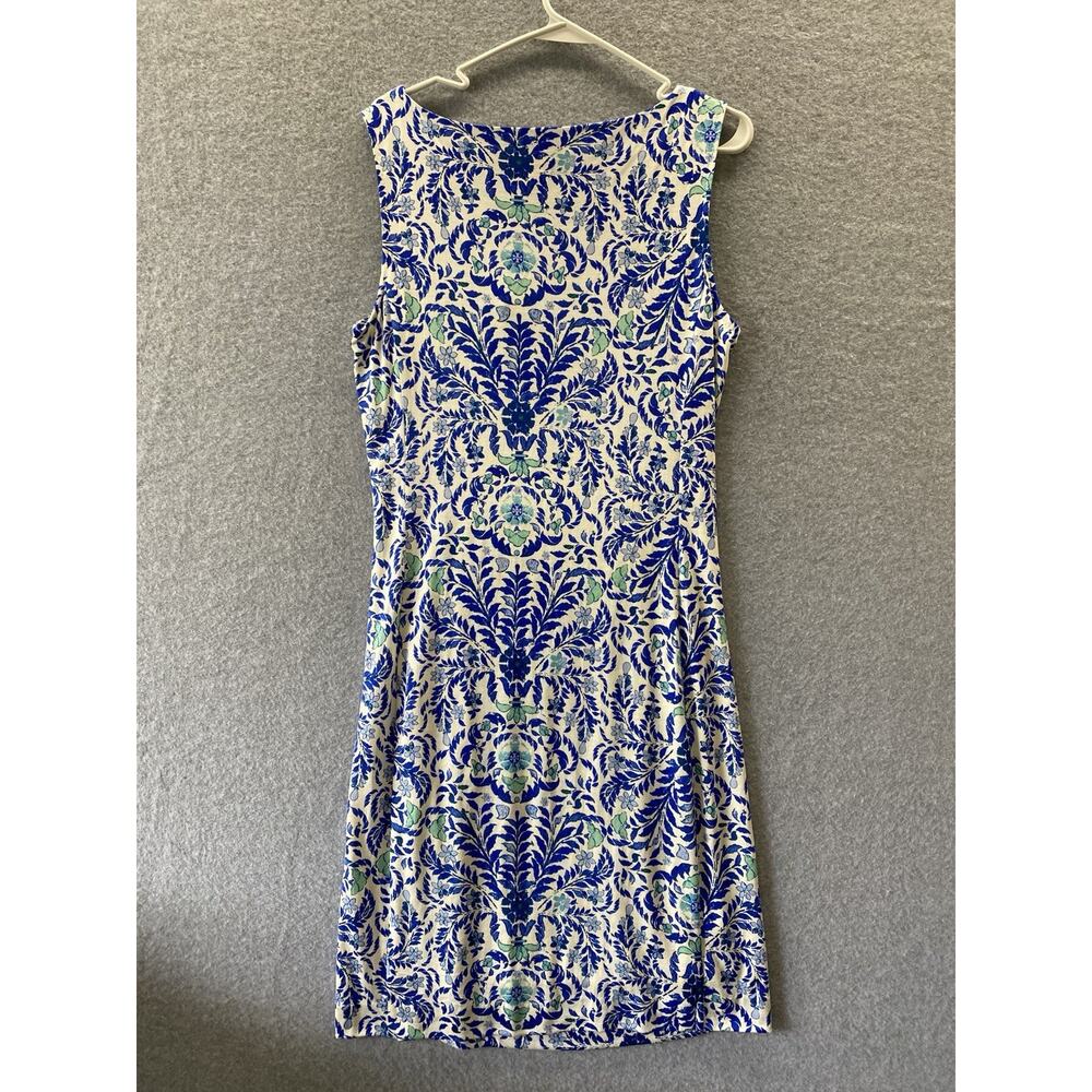 Tory Burch 100% Silk Blue White Floral Ruched Sheath Dress Women’s Large Resort - Picture 6 of 10